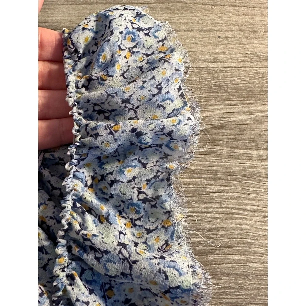 LoveShackFancy Silk‎ Midi Dress Size 4 Blue Floral Ruffle High-Low Romantic Boho